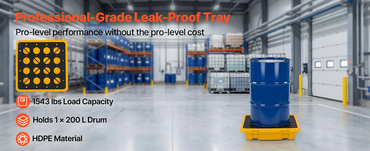 SucceBuy 11.4/21/31 Gal Sump Spill Containment Pallet with Drain 1/2/4 Drum Low Profile Spill Containment Modular Platform