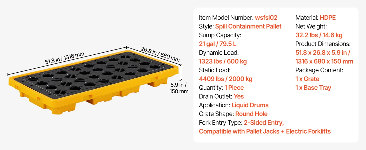 SucceBuy 11.4/21/31 Gal Sump Spill Containment Pallet with Drain 1/2/4 Drum Low Profile Spill Containment Modular Platform