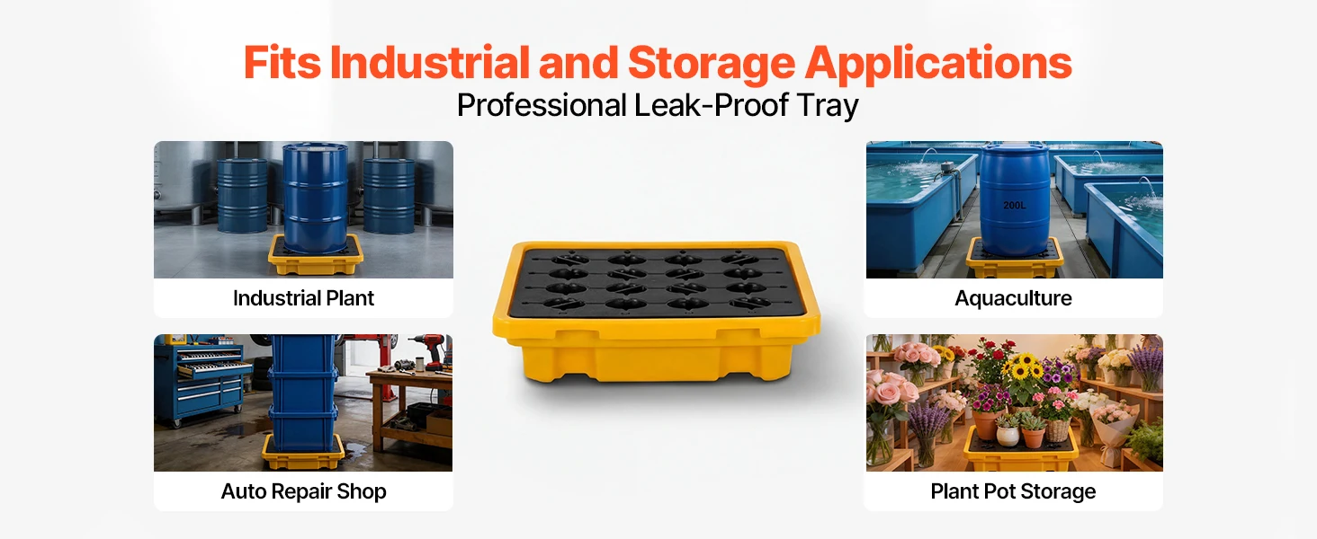 SucceBuy 11.4/21/31 Gal Sump Spill Containment Pallet with Drain 1/2/4 Drum Low Profile Spill Containment Modular Platform