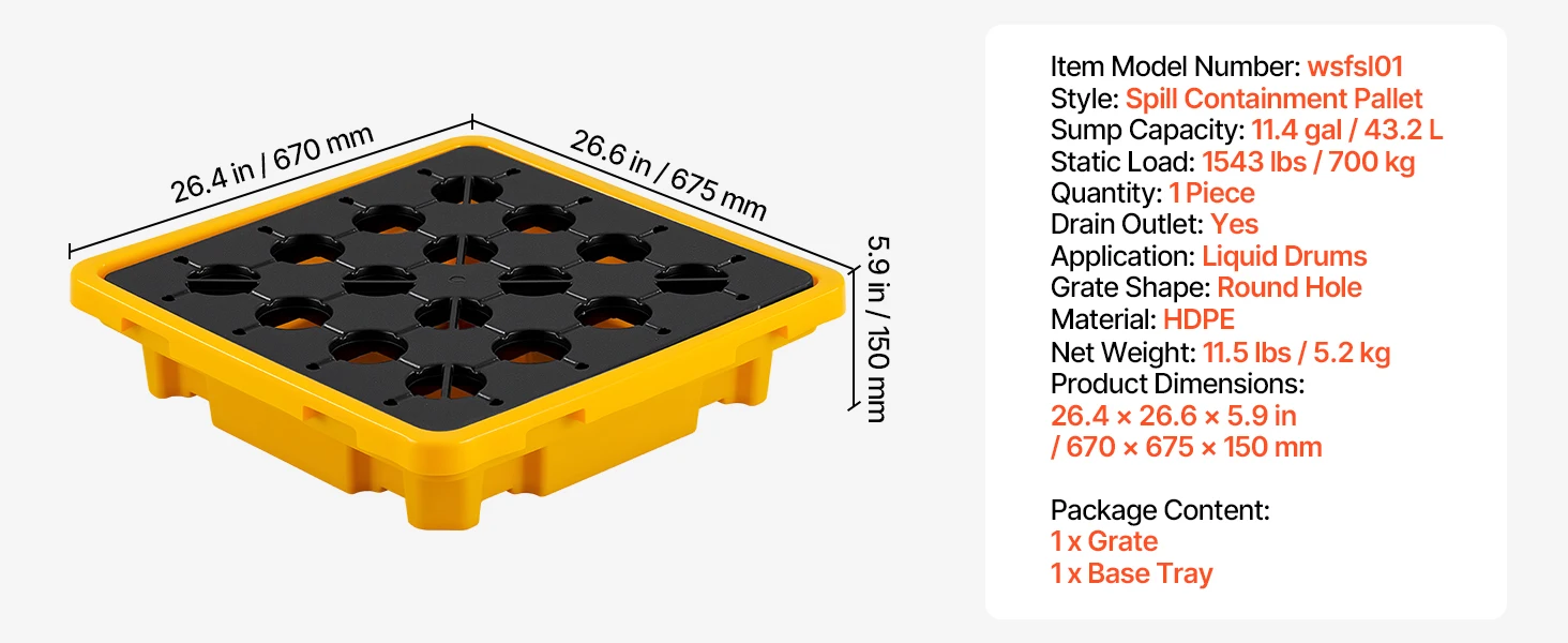 SucceBuy 11.4/21/31 Gal Sump Spill Containment Pallet with Drain 1/2/4 Drum Low Profile Spill Containment Modular Platform