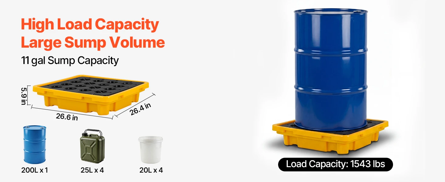 SucceBuy 11.4/21/31 Gal Sump Spill Containment Pallet with Drain 1/2/4 Drum Low Profile Spill Containment Modular Platform