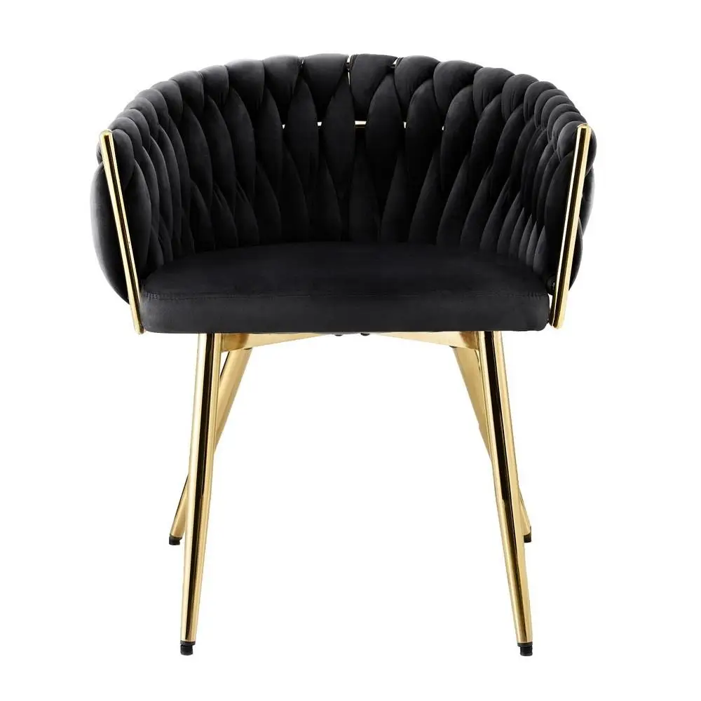 Modern Velvet Weave Dining Chair Upholstered Accent Armchair for Cafe Kitchen Lounge Black Frame Comfortable Home Seating
