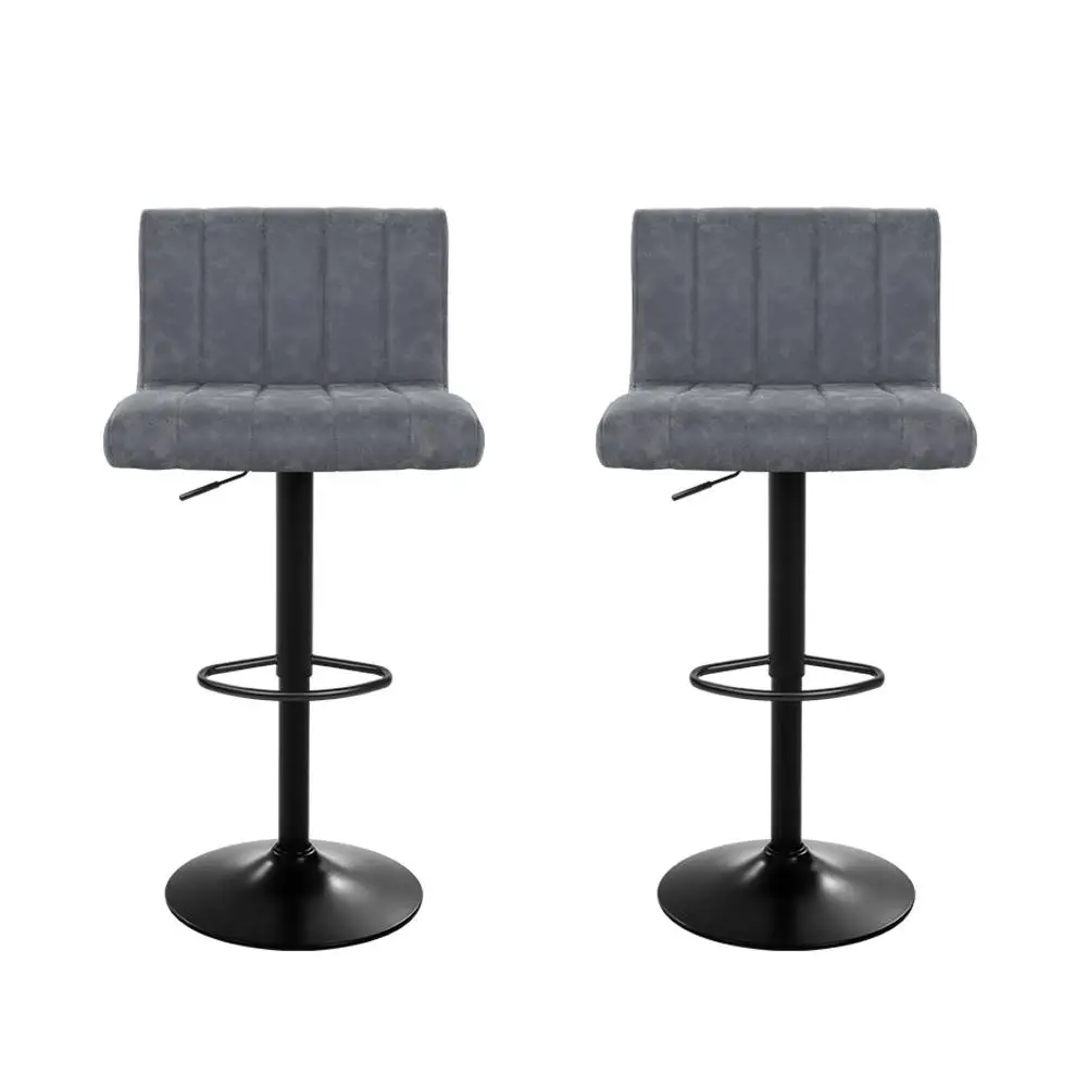2 Piece Adjustable Vintage Style Grey Faux Leather Bar Stools Gas Lift Swivel Kitchen Counter Chairs