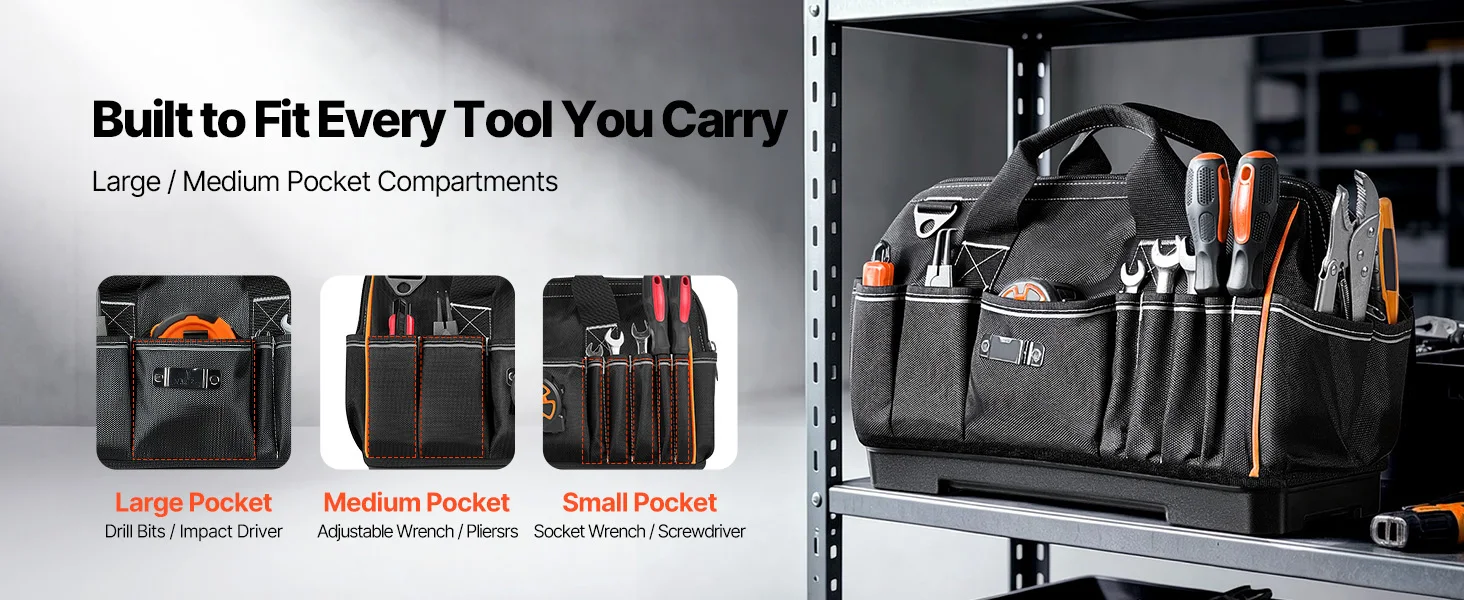 SucceBuy 16/20in Tool Bag 33-Pocket Professional Electrician Portable Toolbag Working Multifunction Organizing Storage Tool Bag