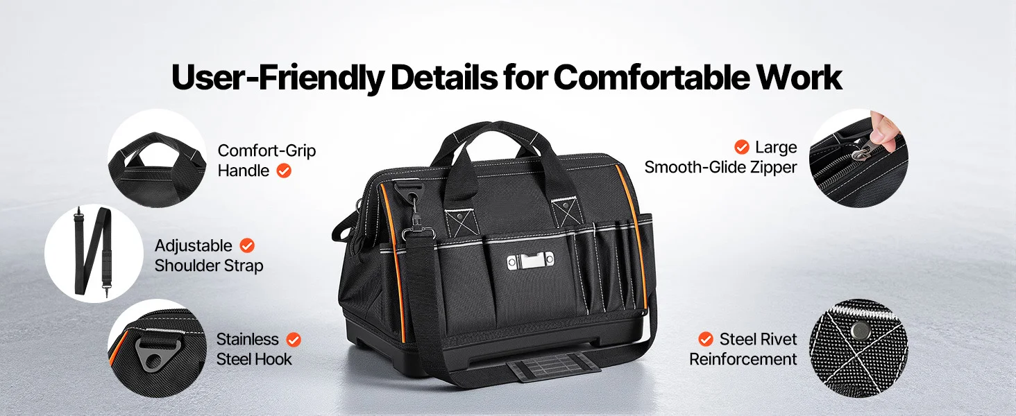 SucceBuy 16/20in Tool Bag 33-Pocket Professional Electrician Portable Toolbag Working Multifunction Organizing Storage Tool Bag