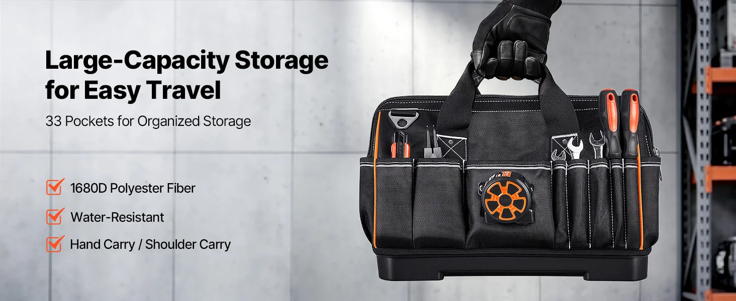 SucceBuy 16/20in Tool Bag 33-Pocket Professional Electrician Portable Toolbag Working Multifunction Organizing Storage Tool Bag