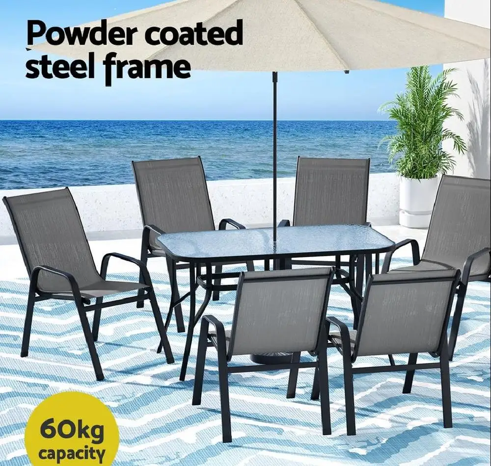 7 Piece Outdoor Dining Set Patio Table and Chairs Garden Bistro Furniture Grey