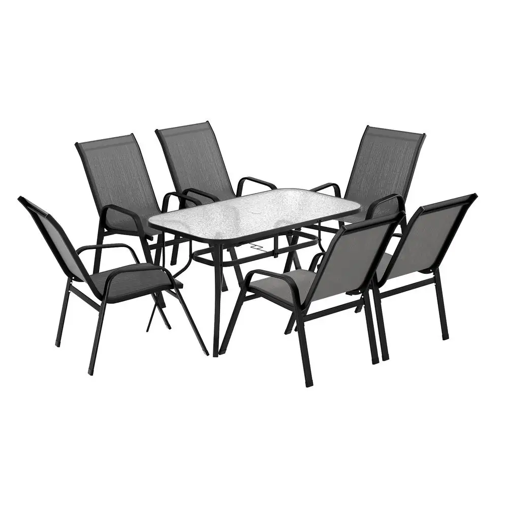 7 Piece Outdoor Dining Set Patio Table and Chairs Garden Bistro Furniture Grey