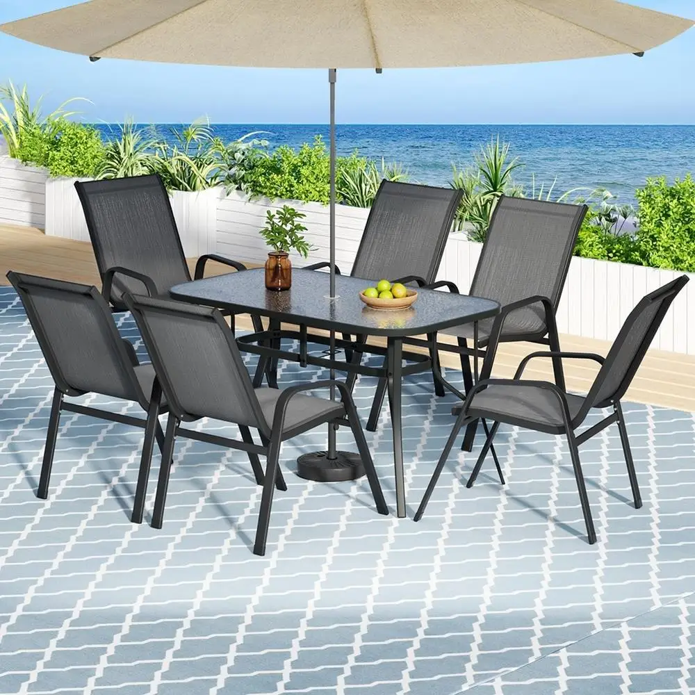 7 Piece Outdoor Dining Set Patio Table and Chairs Garden Bistro Furniture Grey