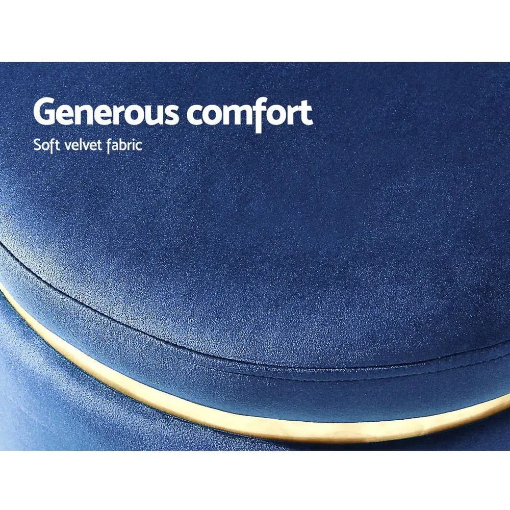 Round Velvet Ottoman Foot Stool Navy Upholstered Padded Decorative Living Room Accent Seat Storage Style Footrest Compact Home Furniture