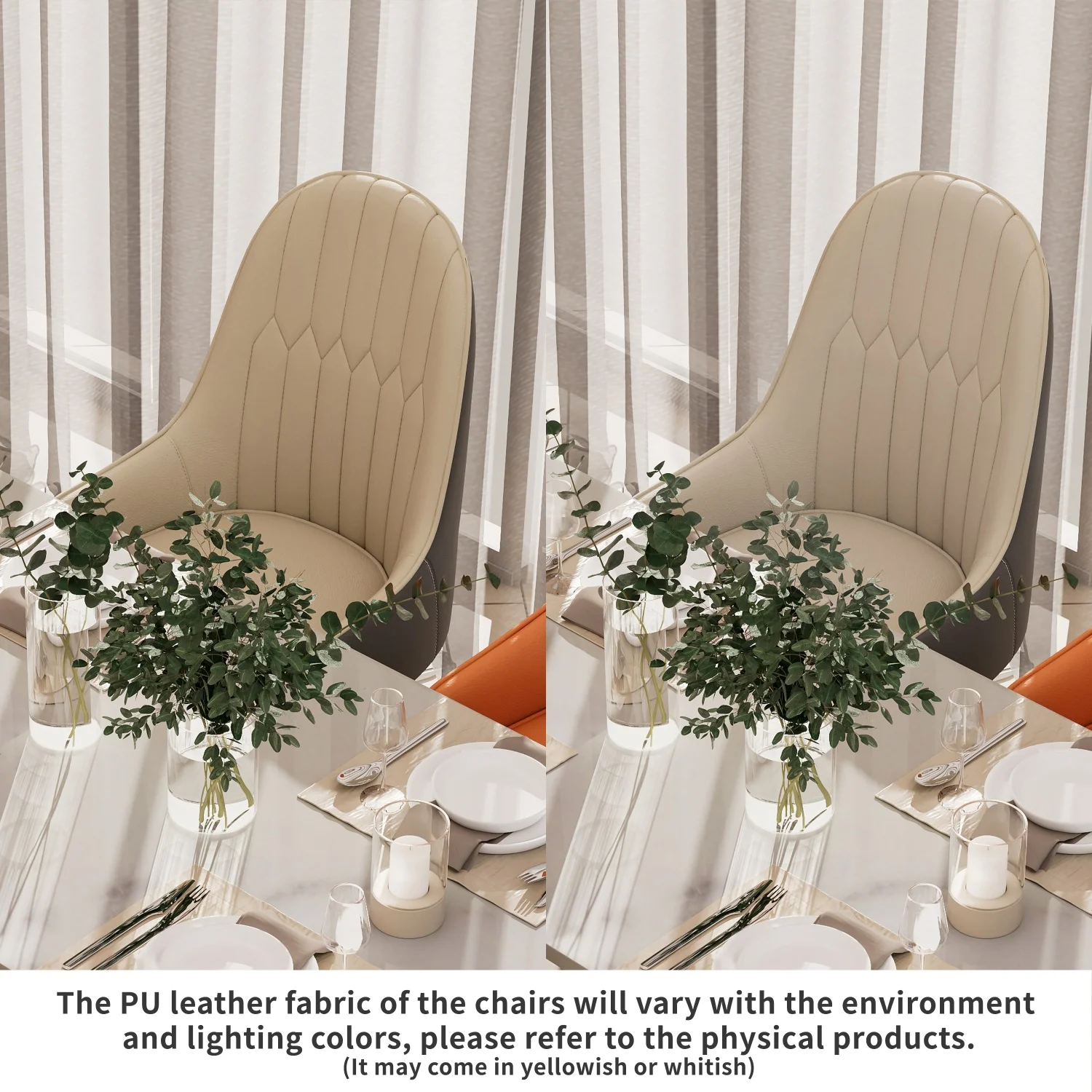 2PCS All High-end Dining Chairs Faux Leather Kitchen Chair Upholstered Padded Seat Solid Metal Leg for Island Restaurant