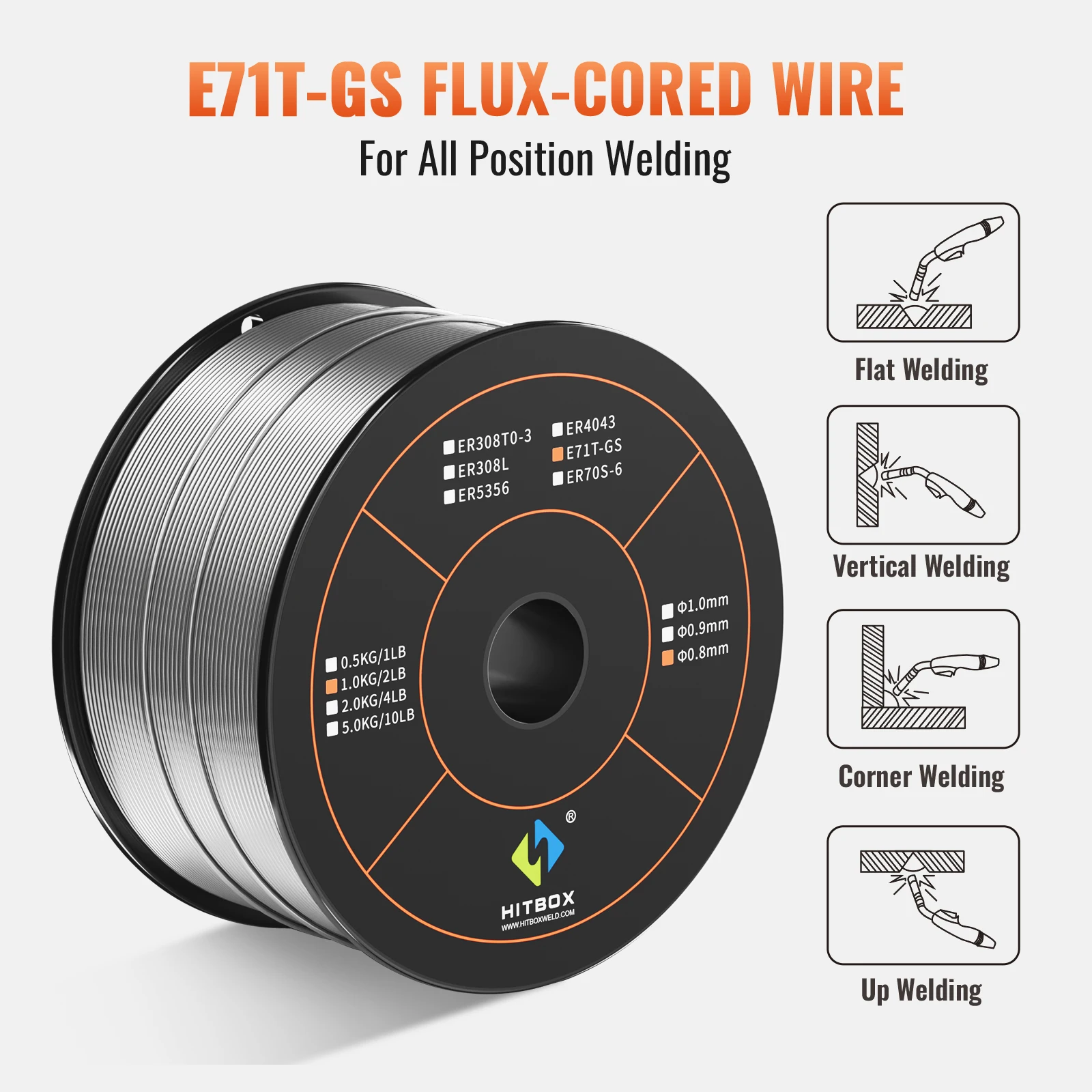 HITBOX E71T-GS 0.8mm Flux Cored Wire 1Kg Gasless MIG Welding Machine Accessories for All Position Welding