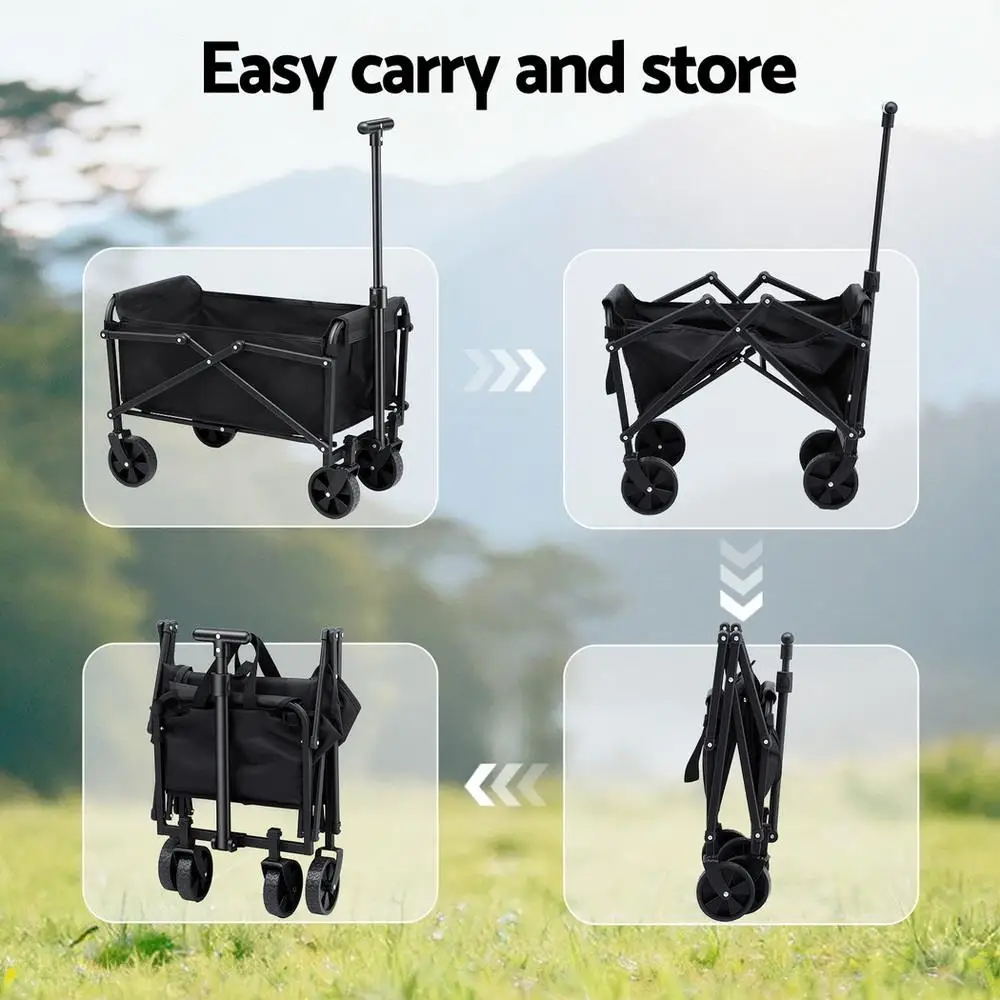 Heavy Duty Foldable Garden Cart Camping Wagon Beach Trolley Outdoor Utility Transport Wagon Black
