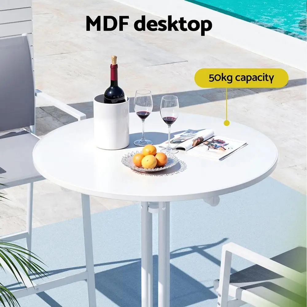 Outdoor Round Folding Bar Table 109cm White Patio Furniture Desk Top Durable Space Saving Outdoor Dining Table