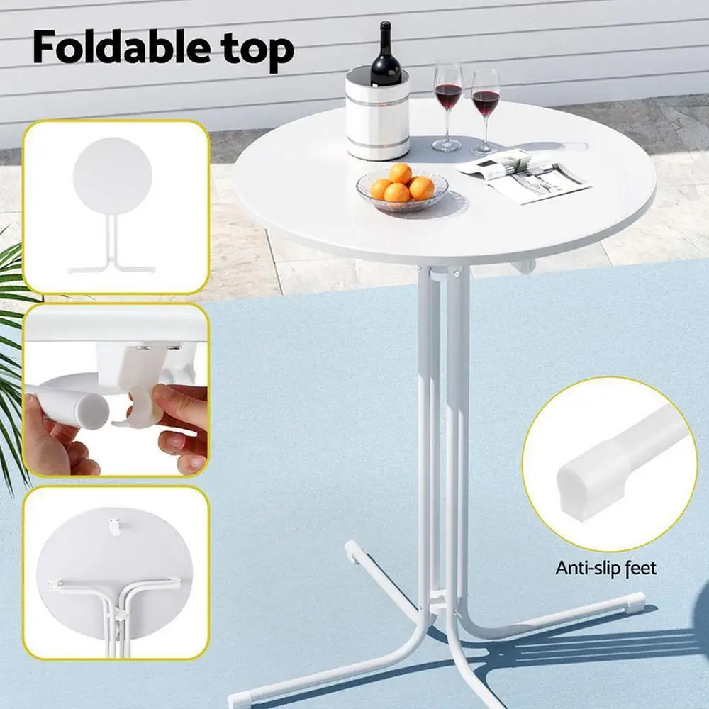 Outdoor Round Folding Bar Table 109cm White Patio Furniture Desk Top Durable Space Saving Outdoor Dining Table