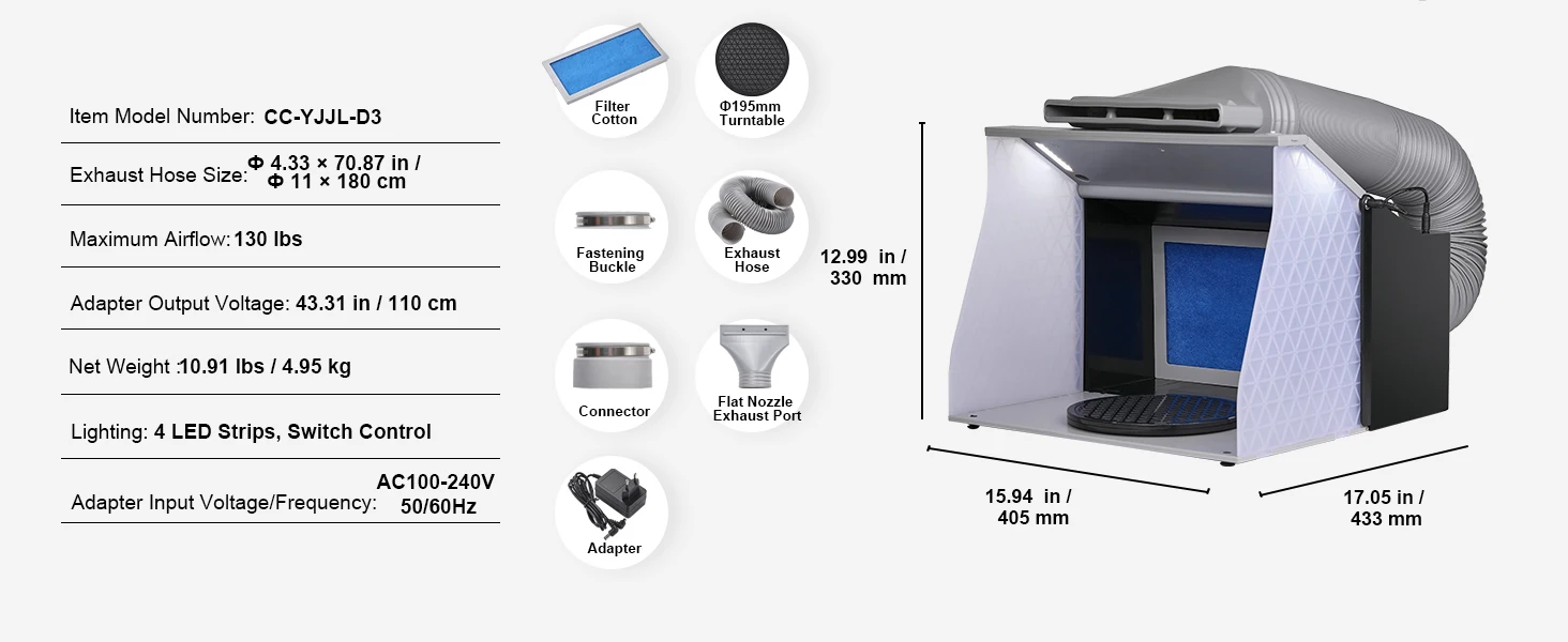 SucceBuy  Airbrush Spray Booth Portable Hobby Airbrush Paint Spray Booth Kit with 4 LED Light Powerful Dual Exhaust Fans