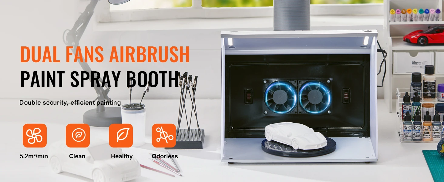 SucceBuy  Airbrush Spray Booth Portable Hobby Airbrush Paint Spray Booth Kit with 4 LED Light Powerful Dual Exhaust Fans