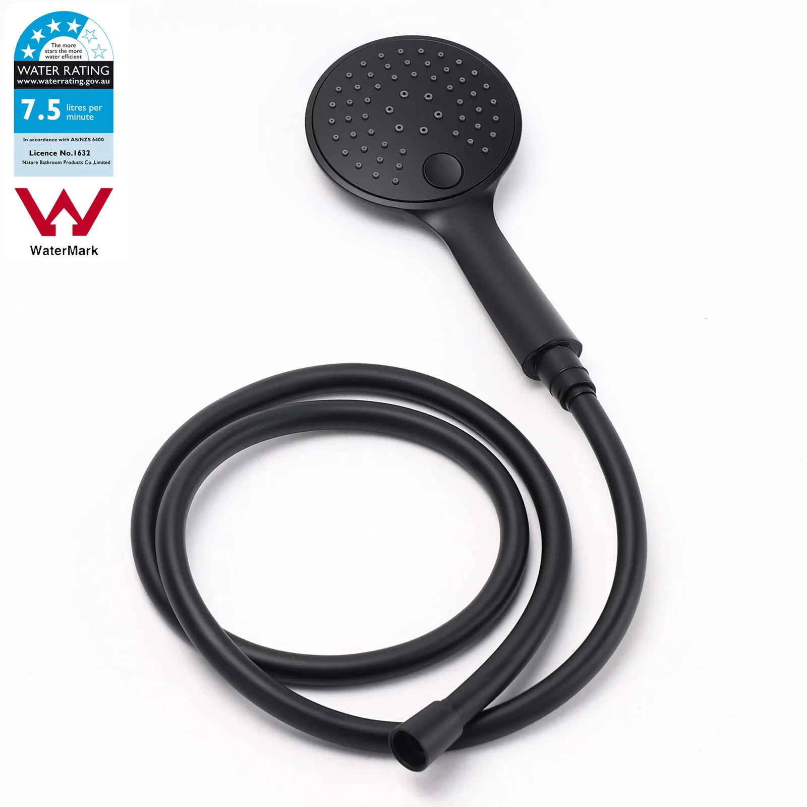 **Sydney Stock** KYLINS WELS Matt Black Round Hand Held Shower Head Rose with 3-Mode Spray Massage Bathroom Replacement