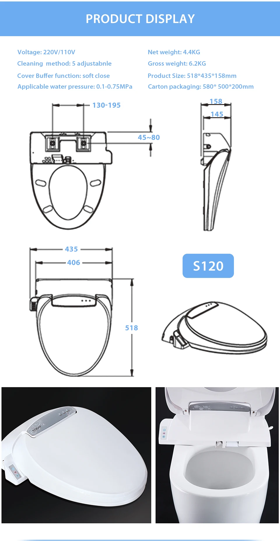 EcoFresh Smart toilet seat auto seat cover flip Electric Bidet intelligent heated toilet seat cover lighting Massage