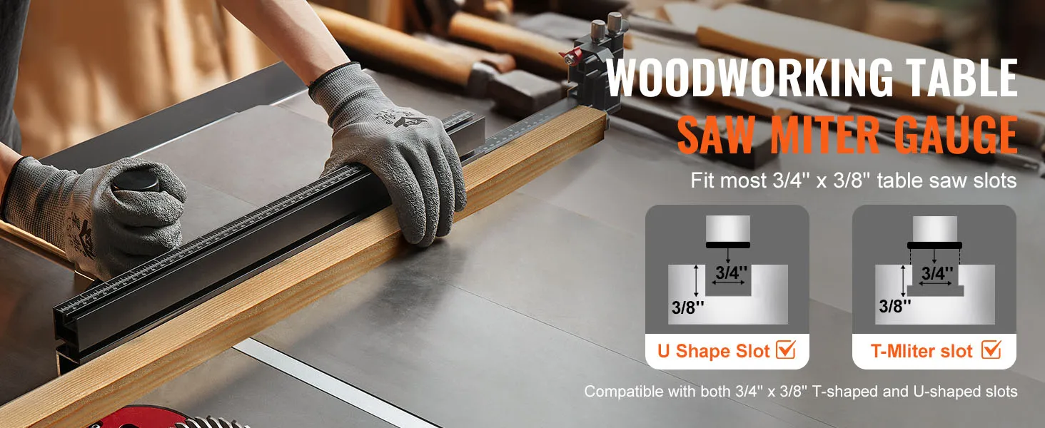 SucceBuy Precision Miter Gauge Standard Slot 3/4''x 3/8'' Aluminum Alloy Table Saw 24/18/19-35 in Grating 15 Angle Stop DIY Work