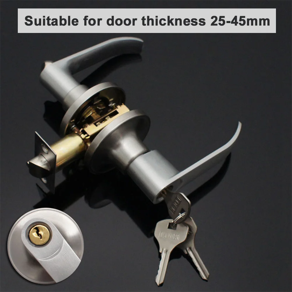 Locking Door Handle Stainless Steel Entrance Door Handles Interior Lever Lock Door Knob Replacement for Bedroom Front Door