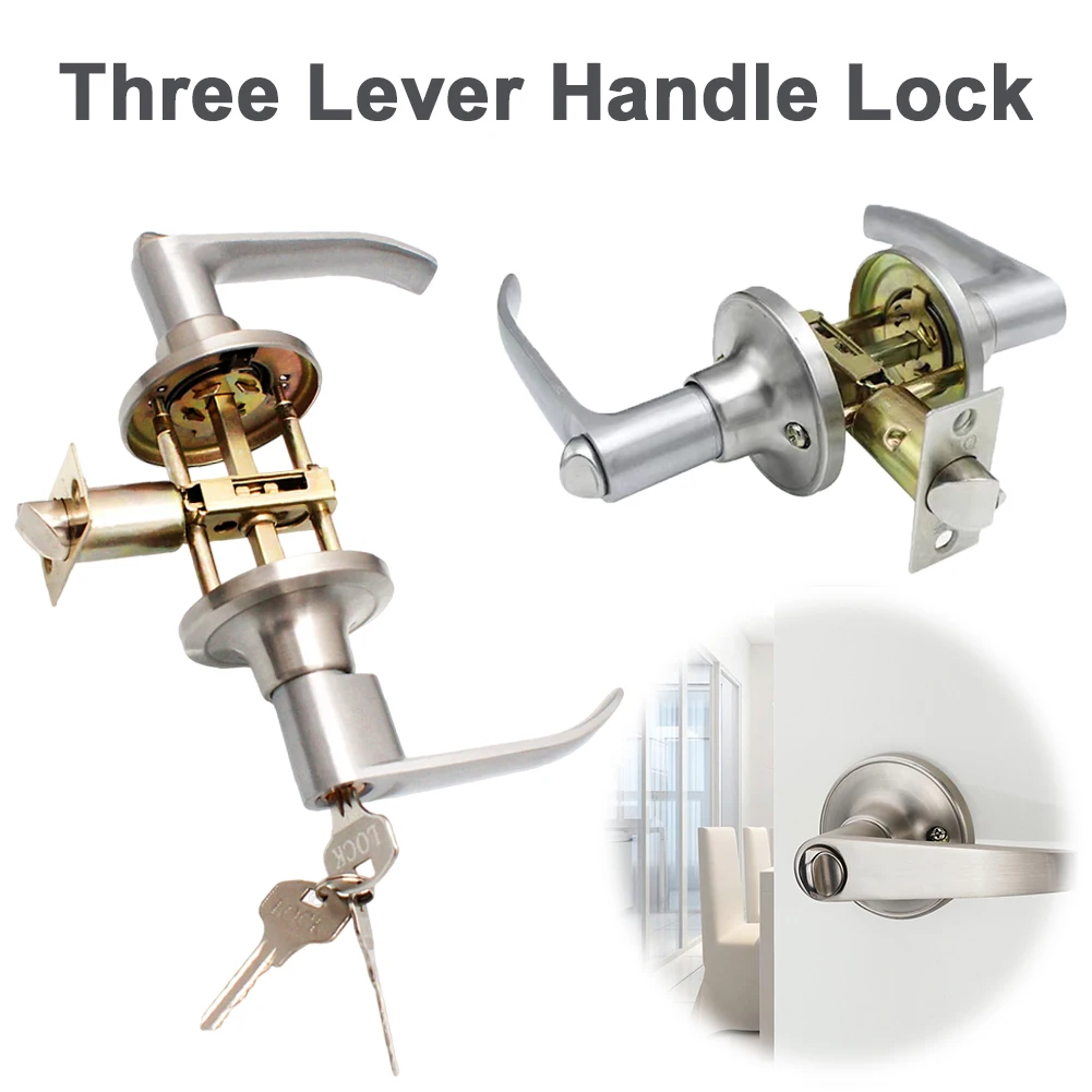 Locking Door Handle Stainless Steel Entrance Door Handles Interior Lever Lock Door Knob Replacement for Bedroom Front Door