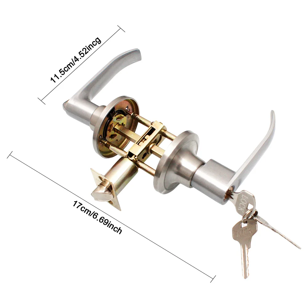 Locking Door Handle Stainless Steel Entrance Door Handles Interior Lever Lock Door Knob Replacement for Bedroom Front Door