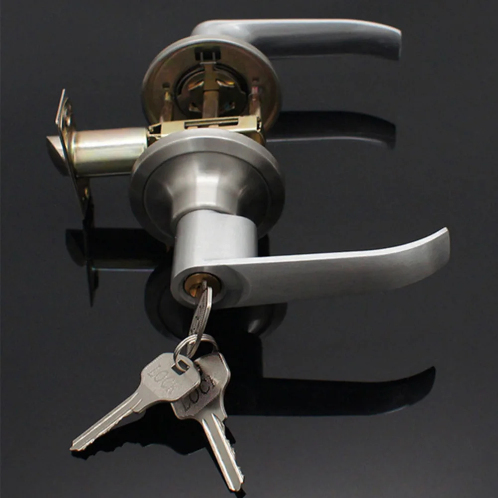 Locking Door Handle Stainless Steel Entrance Door Handles Interior Lever Lock Door Knob Replacement for Bedroom Front Door