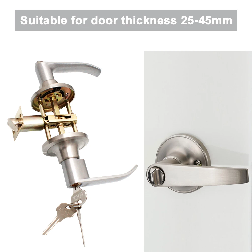 Locking Door Handle Stainless Steel Entrance Door Handles Interior Lever Lock Door Knob Replacement for Bedroom Front Door