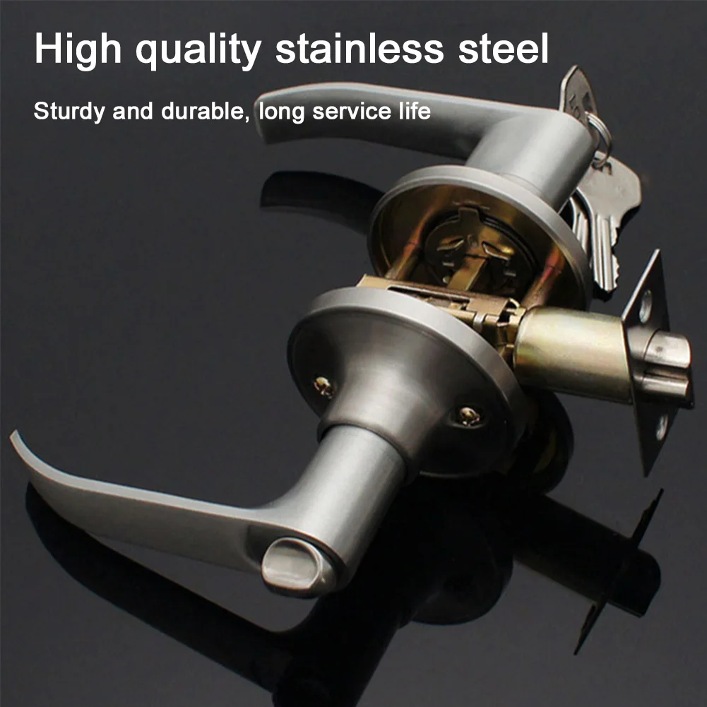Locking Door Handle Stainless Steel Entrance Door Handles Interior Lever Lock Door Knob Replacement for Bedroom Front Door