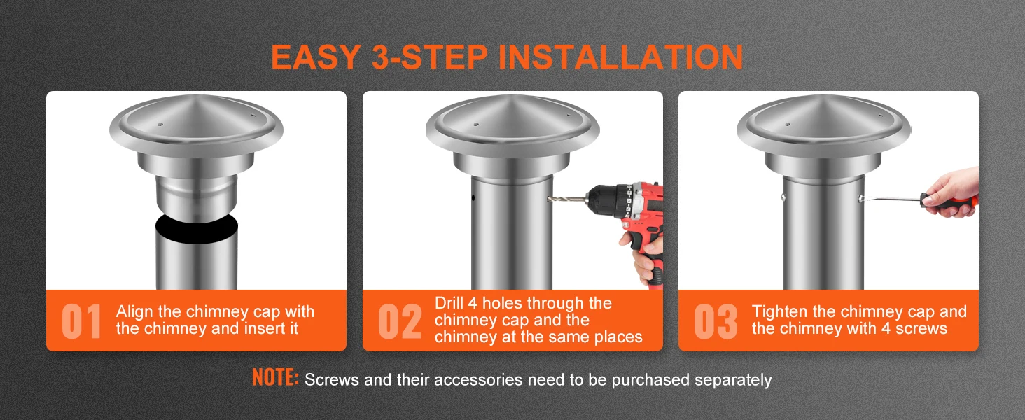SucceBuy Chimney Cap 6inch 304 Stainless Steel Round Roof Rain Cap 11.81-inch Increased Caps for Insulation Vent Cover Outside