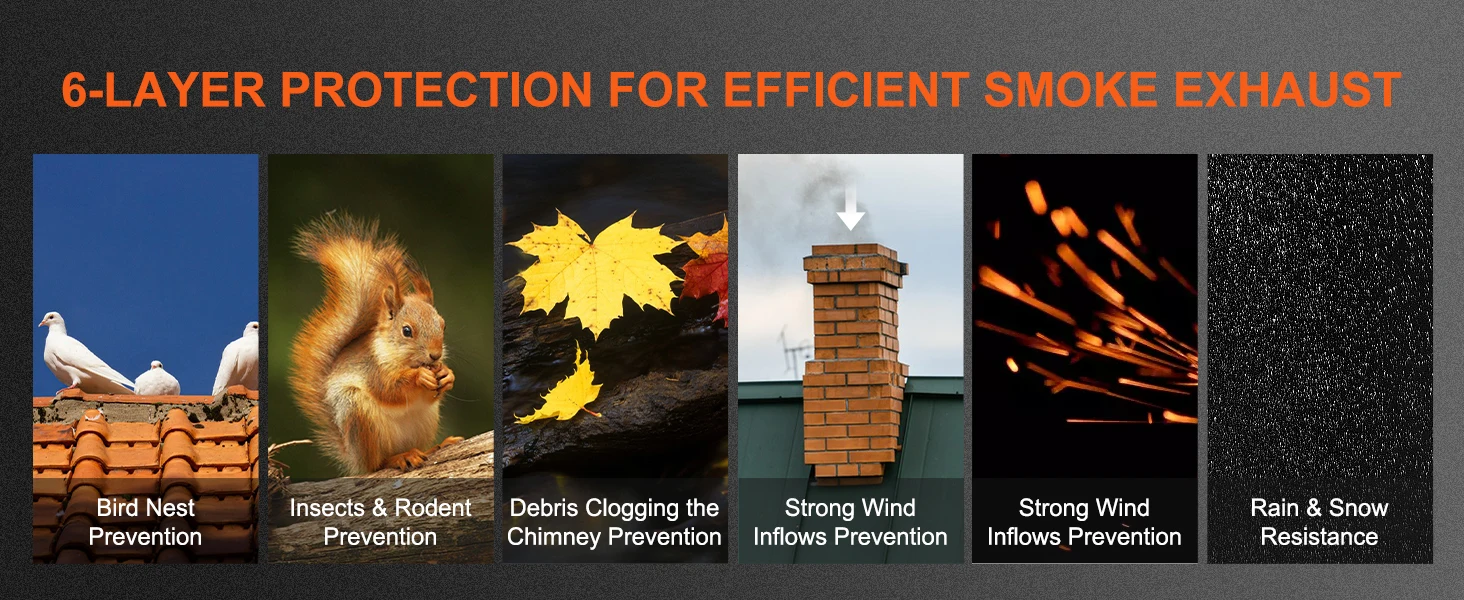 SucceBuy Chimney Cap 6inch 304 Stainless Steel Round Roof Rain Cap 11.81-inch Increased Caps for Insulation Vent Cover Outside