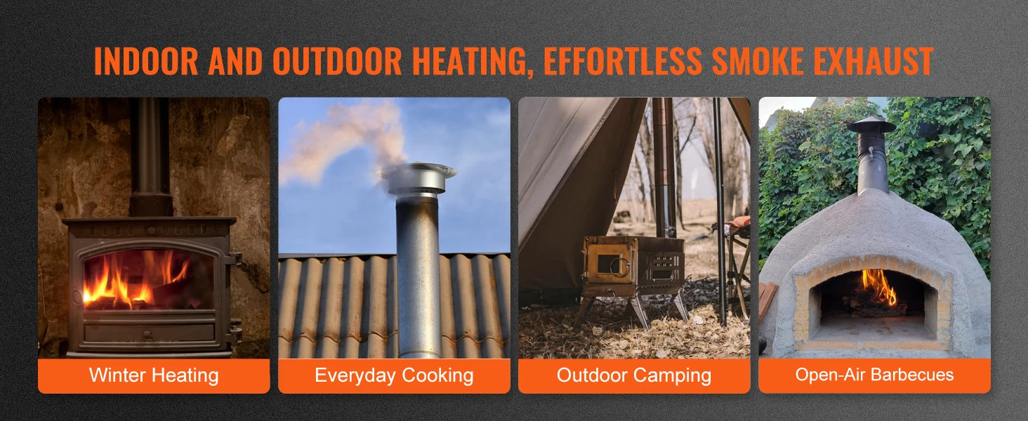 SucceBuy Chimney Cap 6inch 304 Stainless Steel Round Roof Rain Cap 11.81-inch Increased Caps for Insulation Vent Cover Outside
