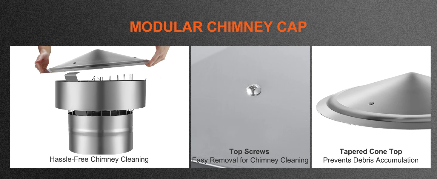 SucceBuy Chimney Cap 6inch 304 Stainless Steel Round Roof Rain Cap 11.81-inch Increased Caps for Insulation Vent Cover Outside