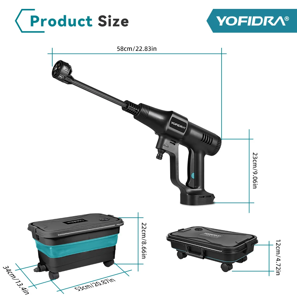 Yofidra 200Bar Brushless High Pressure Car Washer Water Gun Cleaning Garden Washing Wash Spray Gun For Makita 18V Battery Pin