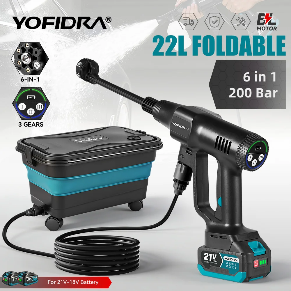 Yofidra 200Bar Brushless High Pressure Car Washer Water Gun Cleaning Garden Washing Wash Spray Gun For Makita 18V Battery Pin