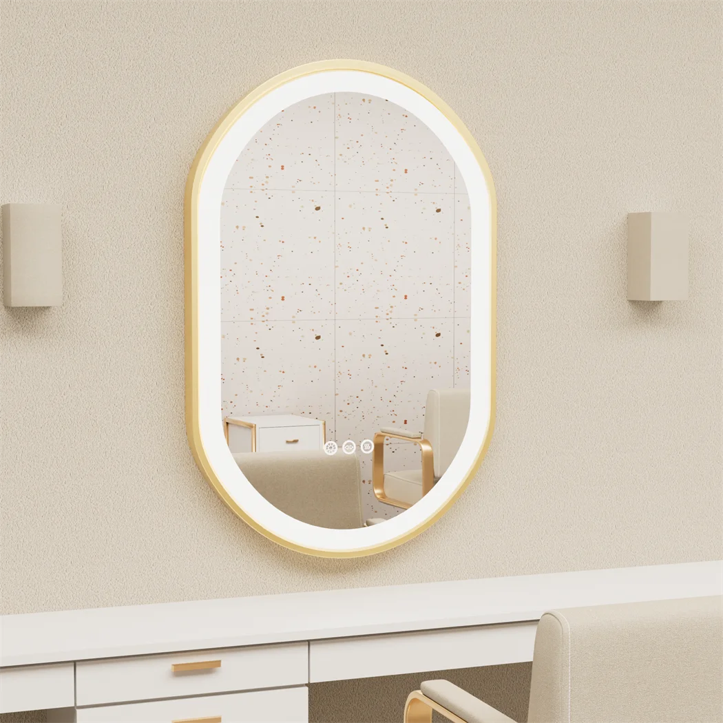 LUVODI 48x24" Gold LED Bathroom Mirror,Aluminum Frame Wall Mounted Illuminated Vanity Mirror with Demister Pad,Luxury Bath Decor