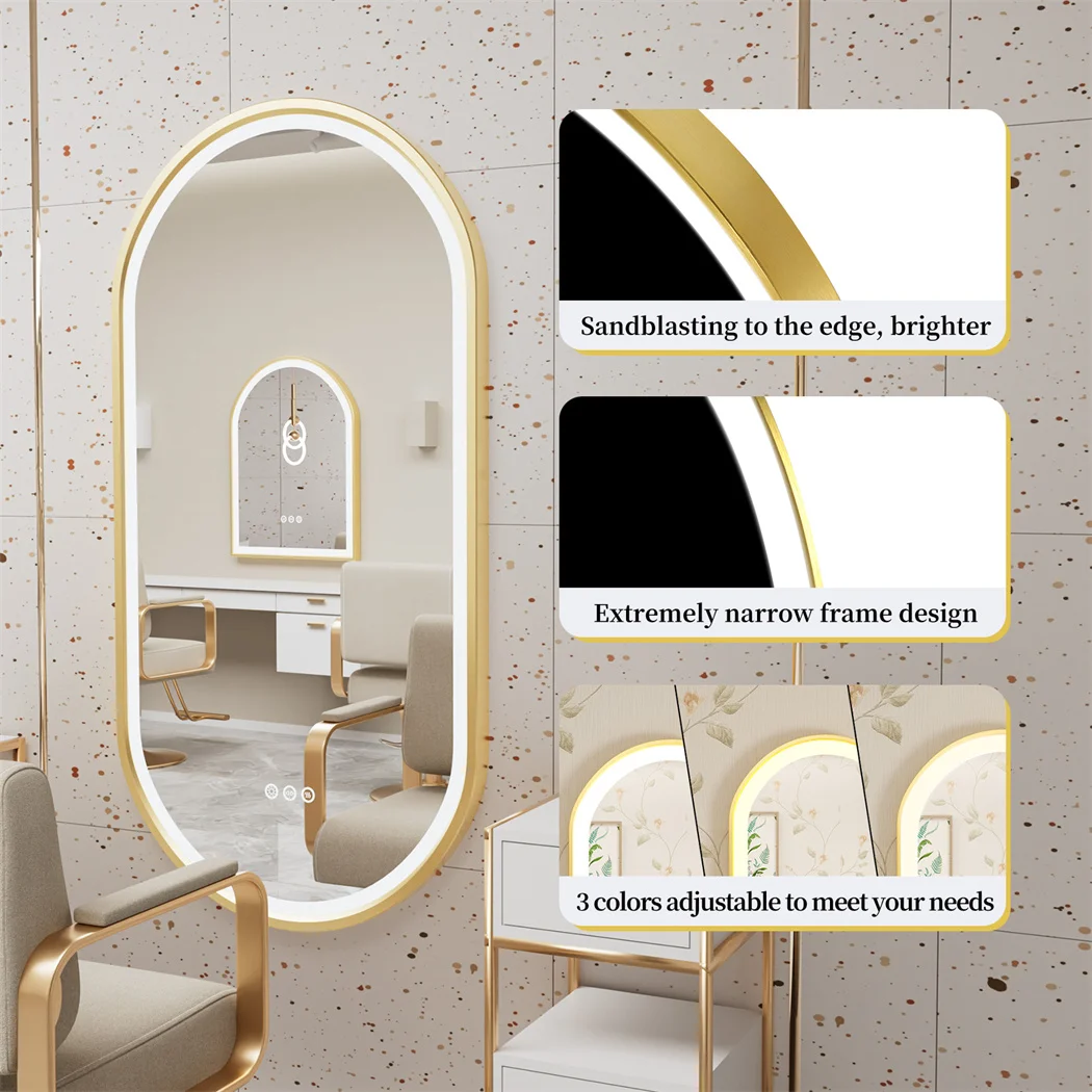 LUVODI 48x24" Gold LED Bathroom Mirror,Aluminum Frame Wall Mounted Illuminated Vanity Mirror with Demister Pad,Luxury Bath Decor