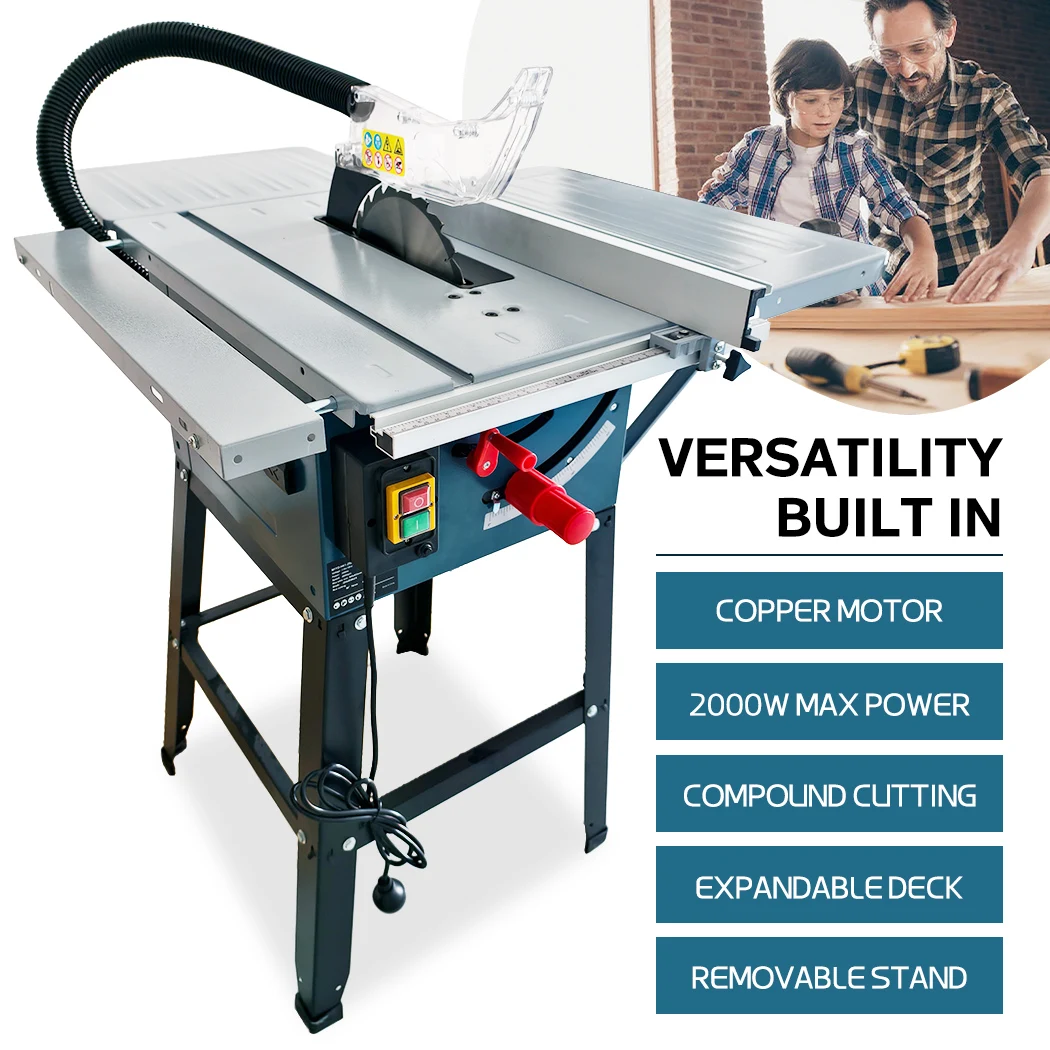 PORIYA Electric Table Saw 2000W 254mm Corded 10" Portable Bevel Adjustment