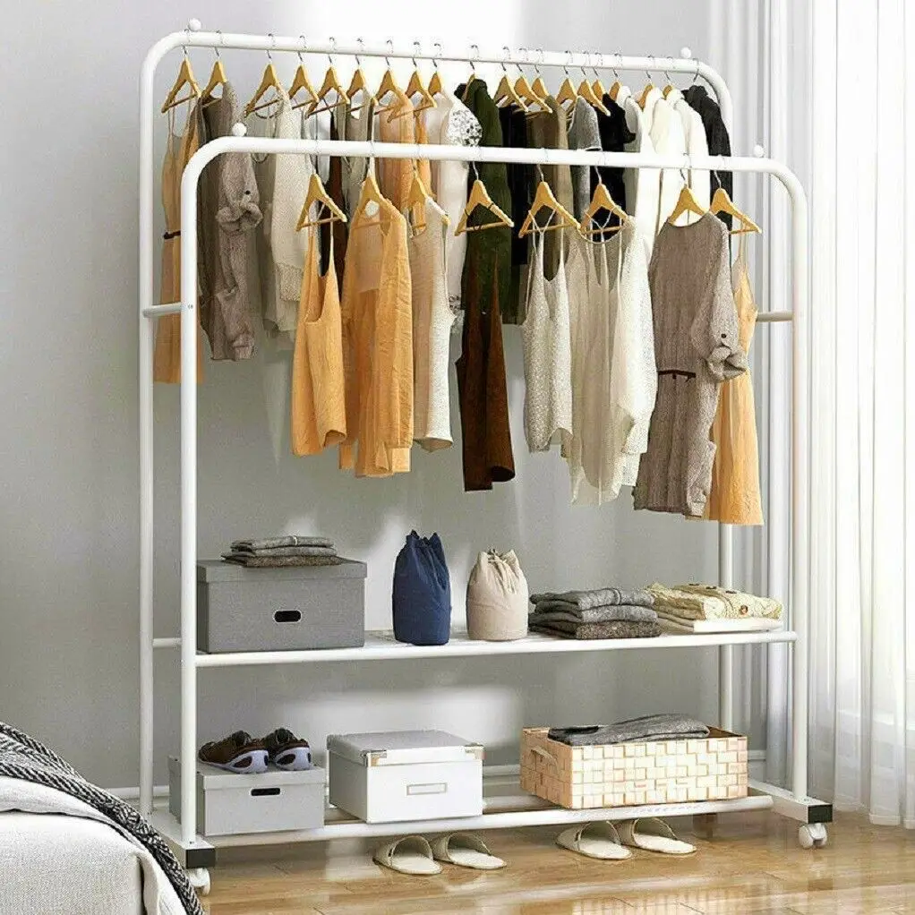 Heavy Duty Rolling Garment Rack Cloth Hanger Stand Metal Storage Shoes Organizer|clothing rack|hangers|coat rack