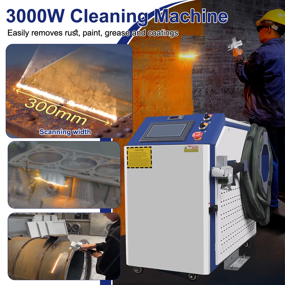 3000W Laser Cleaning Machine Double Pendulum Rust Removal Cleaning Oil Paint for Metal Cleaning Width 300MM 2000W Laser Cleaner
