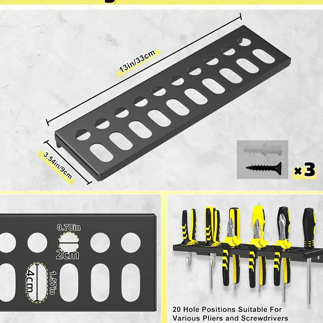 Metal Tool Organizer Wall Mount for Storage of Screwdrivers, Pliers, Hammers, and Wrenches in Workshop