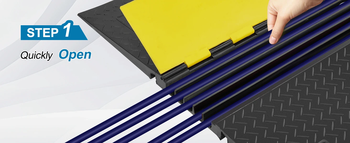 SucceBuy Rubber Cable Protector Ramp5Channel22000 lbs/axle Capacity Heavy Duty Wire Cover Ramp ADA Compliant Indoor&Outdoor
