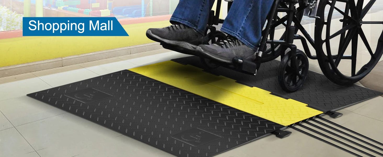 SucceBuy Rubber Cable Protector Ramp5Channel22000 lbs/axle Capacity Heavy Duty Wire Cover Ramp ADA Compliant Indoor&Outdoor
