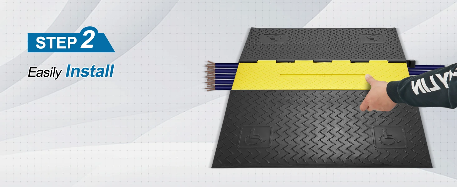 SucceBuy Rubber Cable Protector Ramp5Channel22000 lbs/axle Capacity Heavy Duty Wire Cover Ramp ADA Compliant Indoor&Outdoor