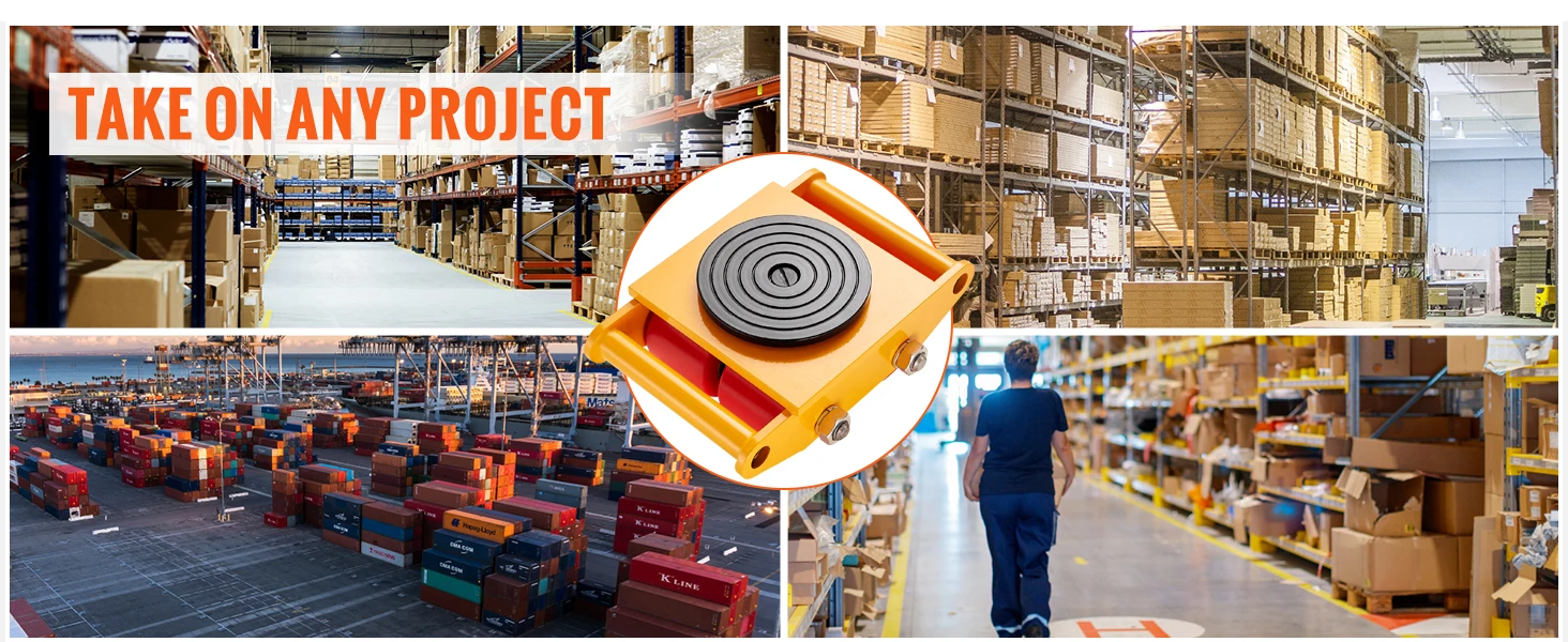 SucceBuy 6 / 8 / 12T Machinery Skate Dolly Industrial Mover with 4 PU Wheels & 360° Non-Slip Cap for Warehouse Workshop Factory