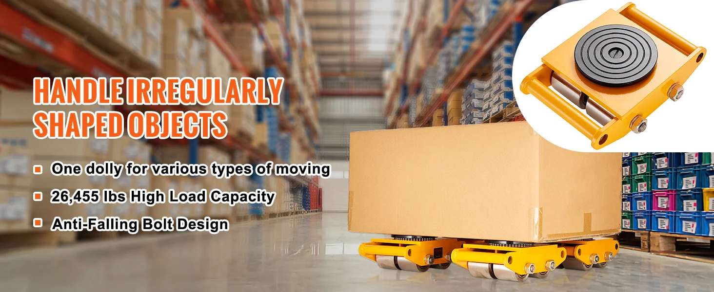 SucceBuy 6 / 8 / 12T Machinery Skate Dolly Industrial Mover with 4 PU Wheels & 360° Non-Slip Cap for Warehouse Workshop Factory