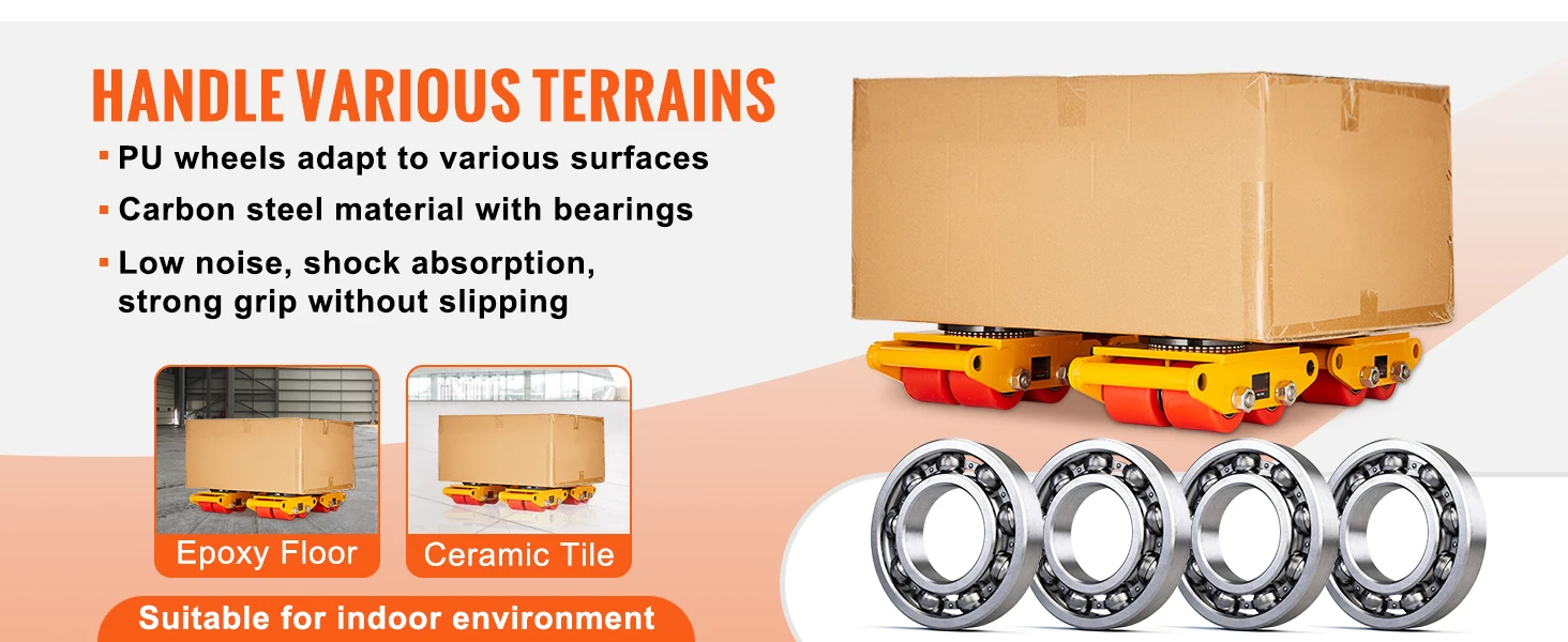 SucceBuy 6 / 8 / 12T Machinery Skate Dolly Industrial Mover with 4 PU Wheels & 360° Non-Slip Cap for Warehouse Workshop Factory