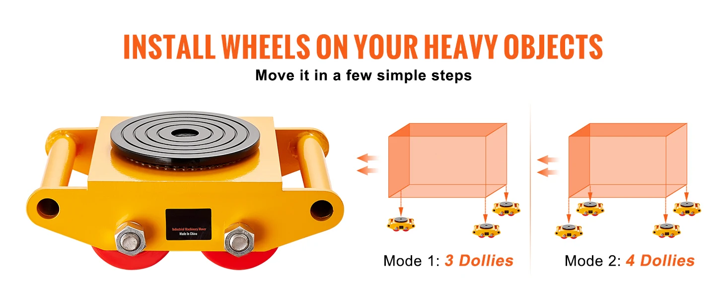 SucceBuy 6 / 8 / 12T Machinery Skate Dolly Industrial Mover with 4 PU Wheels & 360° Non-Slip Cap for Warehouse Workshop Factory
