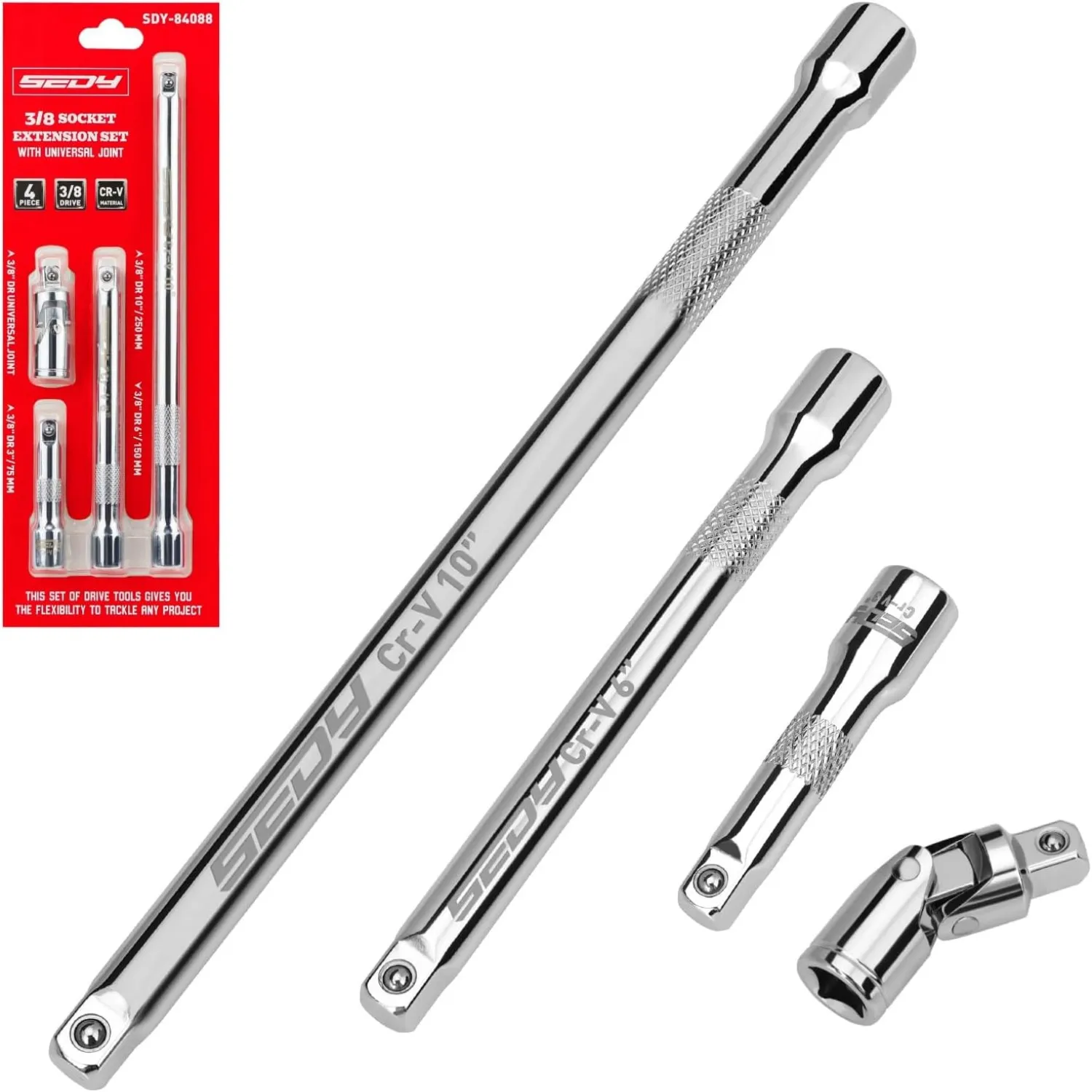 SEDY 4-Piece 3/8" Drive Socket Extension Bar Set & 4-Piece 1/4" Socket Extension Set